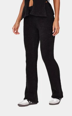 Black Soft Bobble Knit Wide Leg Pants