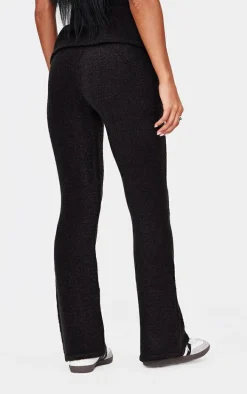 Black Soft Bobble Knit Wide Leg Pants