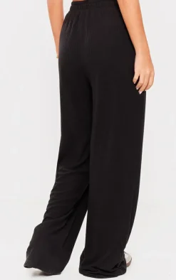 Black Soft Brushed Rib Wide Leg Pants