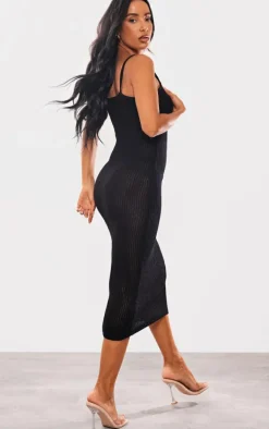 Black Soft Crochet Strappy Midaxi Dress