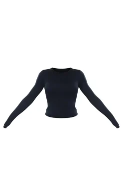 Black Soft Jersey Long Sleeve Fitted Pajama Top