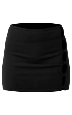 Black Soft Knit Heart Trim Tie Waist Mini Skirt