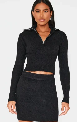 Black Soft Knit Mini Skirt