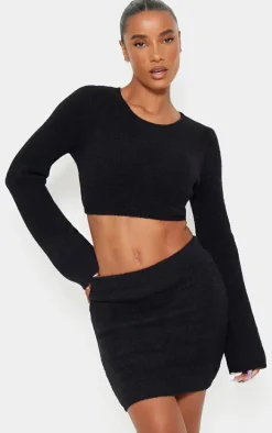 Black Soft Knit Open Back Sweater