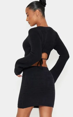 Black Soft Knit Open Back Sweater