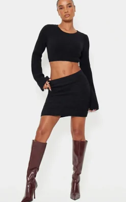 Black Soft Knit Open Back Sweater