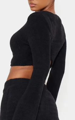 Black Soft Knit Open Back Sweater