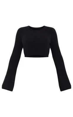 Black Soft Knit Open Back Sweater