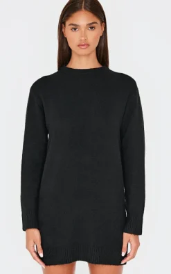 Black Soft Knit Oversized Basic Sweater Dress
