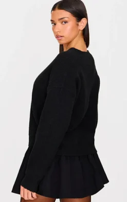 Black Soft Knit V Neck Oversized Sweater