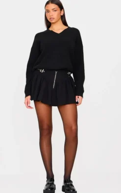 Black Soft Knit V Neck Oversized Sweater