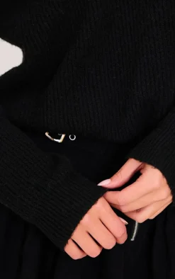 Black Soft Knit V Neck Oversized Sweater