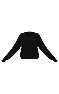 Black Soft Knit V Neck Oversized Sweater