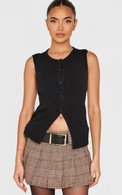 Black Soft Knitted Button Through Vest