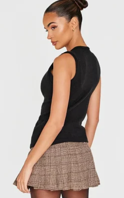 Black Soft Knitted Button Through Vest