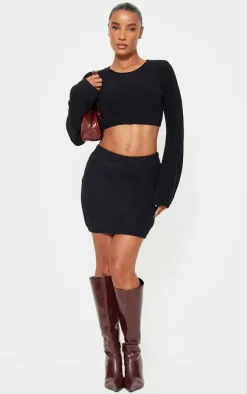 Black Soft Knitted Mini Skirt