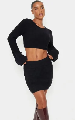 Black Soft Knitted Mini Skirt