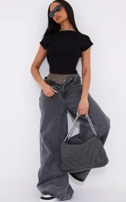 Black Soft Rib Backless Top