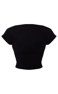 Black Soft Rib Backless Top