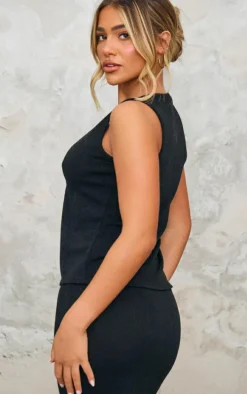 Black Soft Rib Button Front Vest