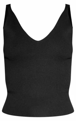 Black Soft Rib Knit V Neck Vest