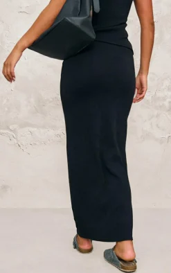 Black Soft Rib Maxi Skirt