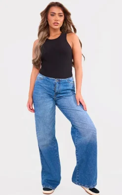 Black Soft Ribbed Racer Bodysuit