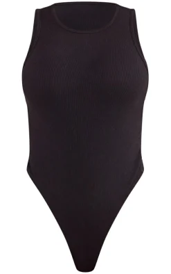 Black Soft Ribbed Racer Bodysuit