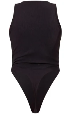 Black Soft Ribbed Racer Bodysuit