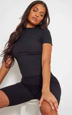 Black Soft Ribbed Short Sleeved T Shirt