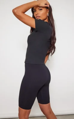 Black Soft Ribbed Short Sleeved T Shirt