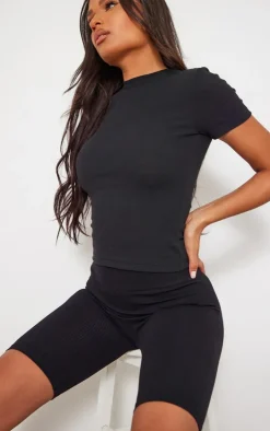 Black Soft Ribbed Short Sleeved T Shirt