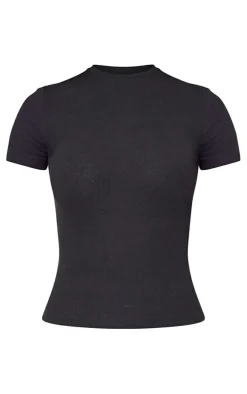 Black Soft Ribbed Short Sleeved T Shirt