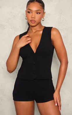 Black Soft Tailored Button Up Vest