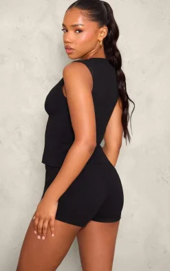 Black Soft Tailored Button Up Vest