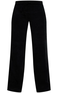 Black Soft Textured Knit Drawstring Wide Leg Pants