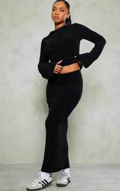 Black Soft Textured Knit Maxi Skirt