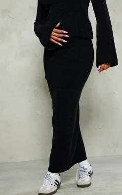 Black Soft Textured Knit Maxi Skirt