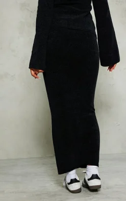 Black Soft Textured Knit Maxi Skirt