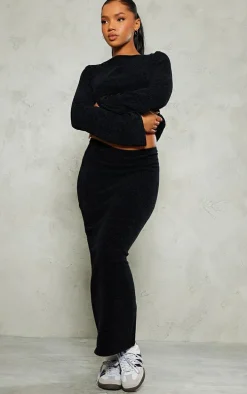 Black Soft Textured Knit Maxi Skirt