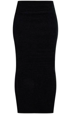 Black Soft Textured Knit Maxi Skirt