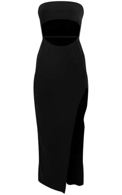 Black Soft Touch Bandeau Cut Out Waist Strap Midaxi Dress