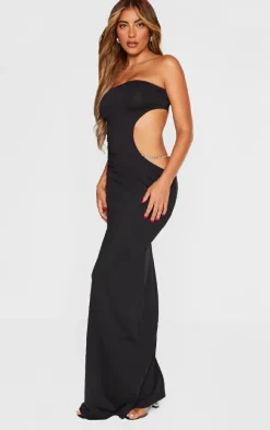 Black Soft Touch Bandeau Extreme Cut Out Maxi Dress