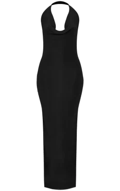 Black Soft Touch Cowl Neck Twist Back Detail Maxi Dress