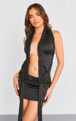 Black Soft Touch Extreme Cut Out Halterneck Bodycon Dress