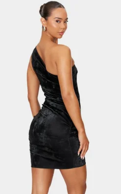 Black Soft Touch Faux Leather One Shoulder Mini Dress