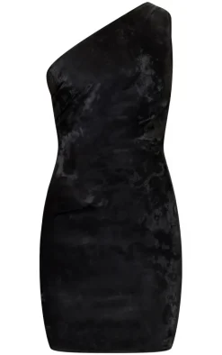 Black Soft Touch Faux Leather One Shoulder Mini Dress