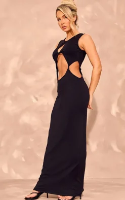 Black Soft Touch Key Hole Cut Out Maxi Dress