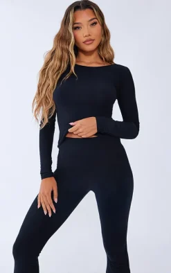 Black Soft Touch Long Sleeve Longline Top