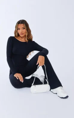 Black Soft Touch Long Sleeve Longline Top